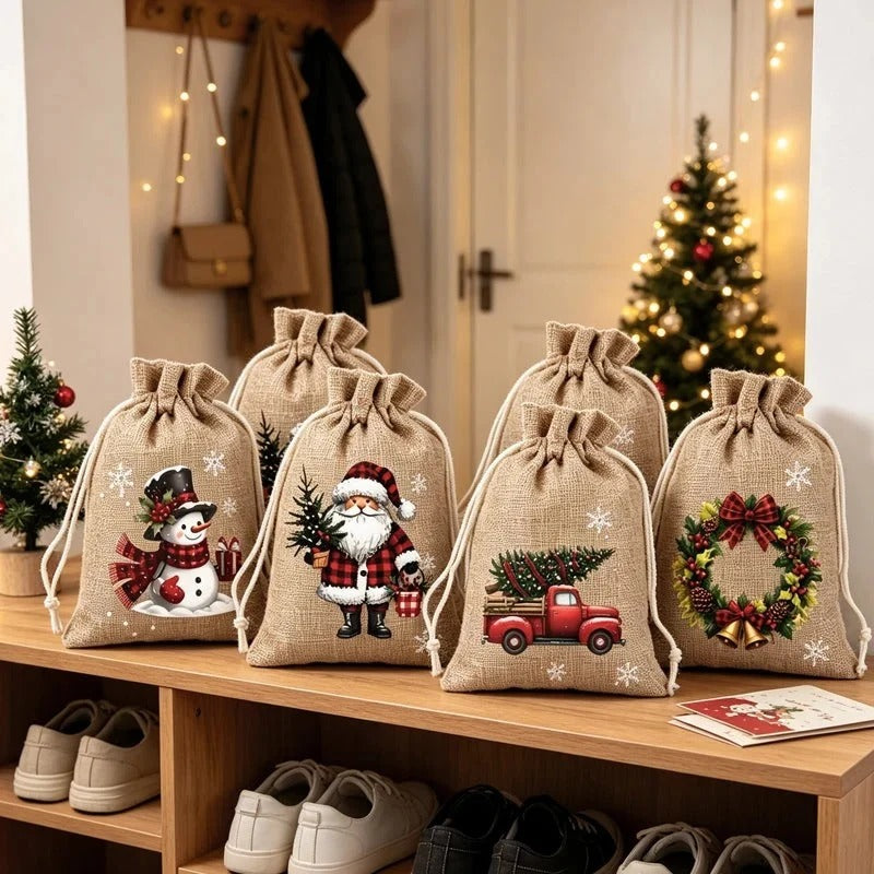 Sacs cadeaux de Noël avec cordon de serrage lot de 5