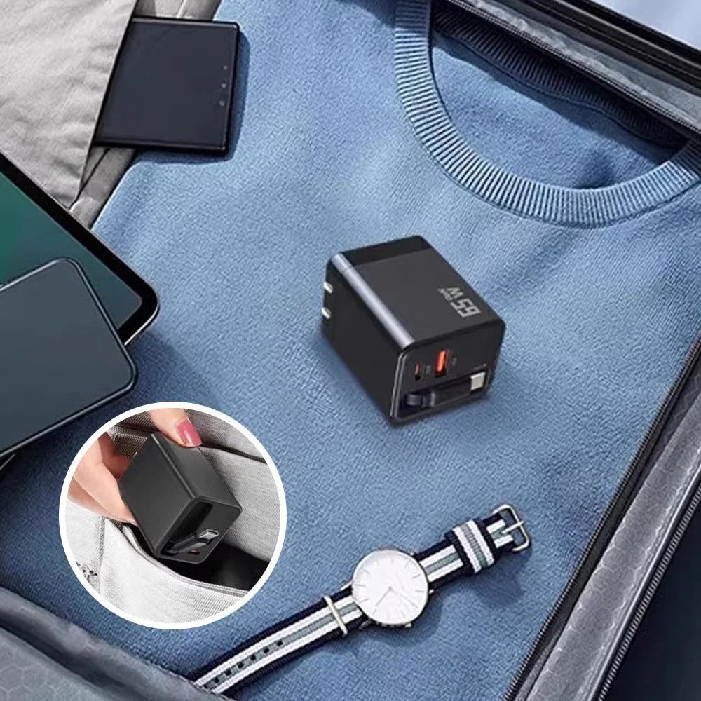 Chargeur rapide rétractable intelligent 3-en-1 65W