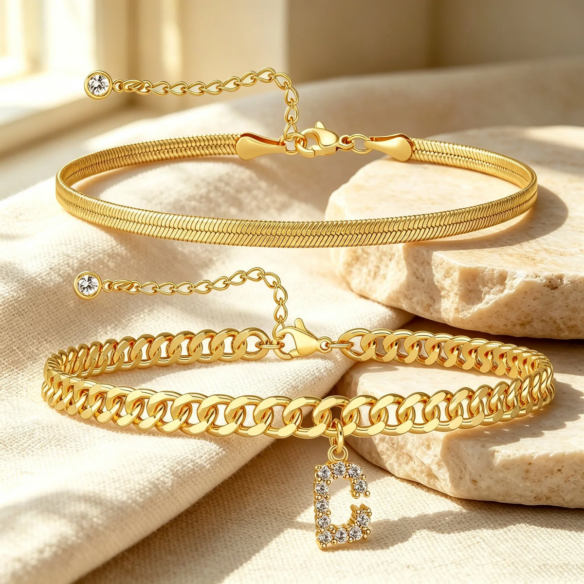 Bracelets de cheville dorés avec initiale lot de 2