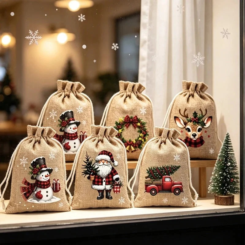 Sacs cadeaux de Noël avec cordon de serrage lot de 5