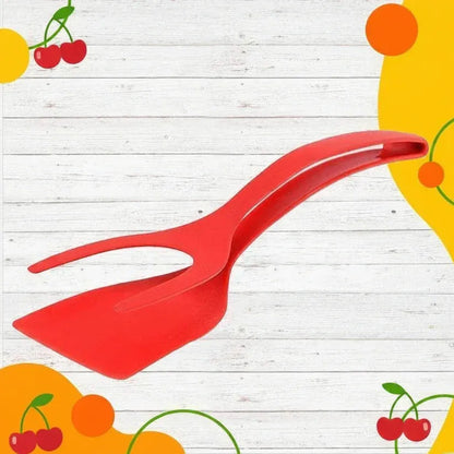 Pince spatule 2 en 1 en silicone résistant à la chaleur avec poignée antidérapante