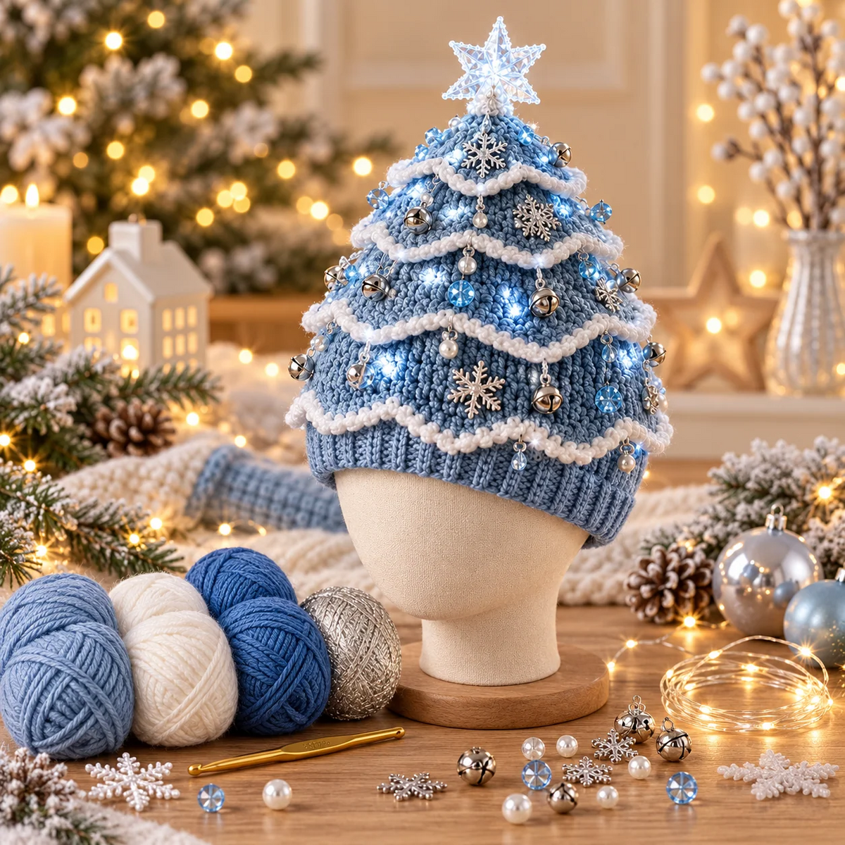 Kit de crochet DIY pour bonnet de sapin de Noël