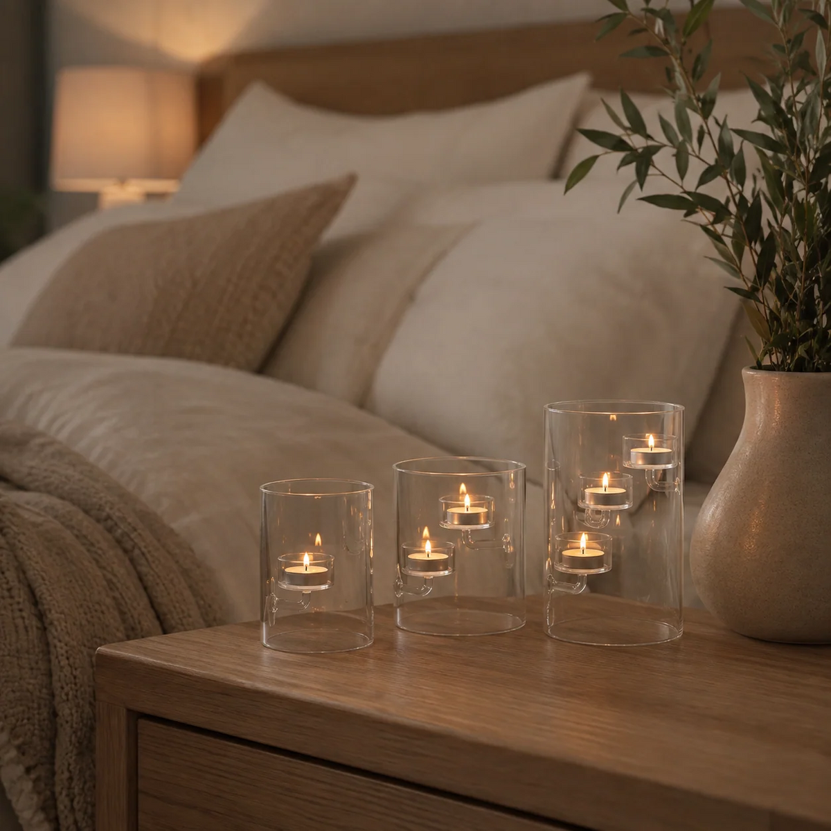 Photophores cylindriques en verre lot de 3