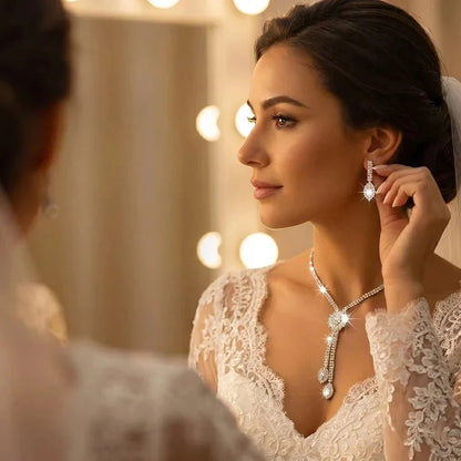 Ensemble de bijoux 2 pièces en forme de fleur avec zircons collier et boucles d’oreilles