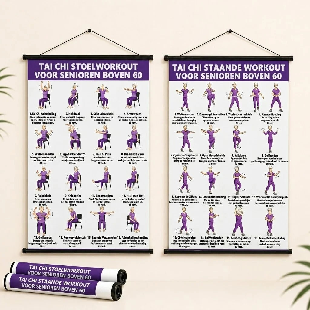 Affiches d’exercices de tai-chi sur chaise pour seniors lot de 2