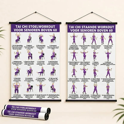 Affiches d’exercices de tai-chi sur chaise pour seniors lot de 2