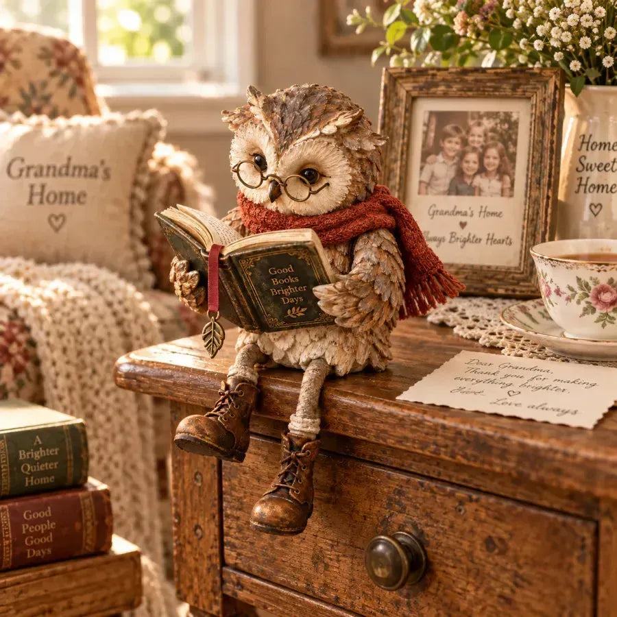 Figurine de hibou lecteur pour décoration intérieure