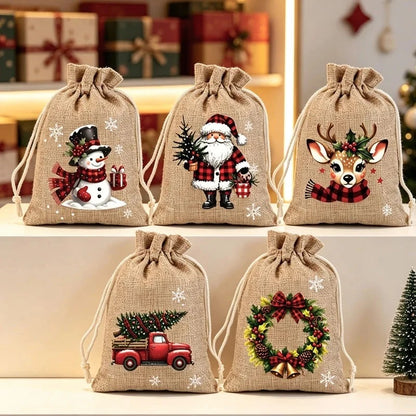 Sacs cadeaux de Noël avec cordon de serrage lot de 5