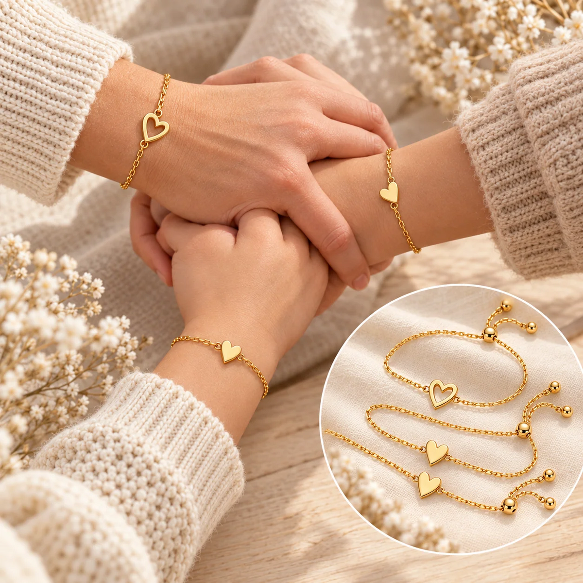 Bracelets cœur assortis avec placage or 14 carats