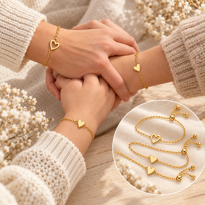 Bracelets cœur assortis avec placage or 14 carats