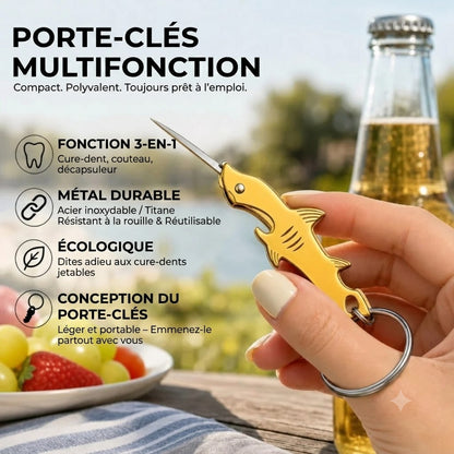 Porte-clés multitool 3 en 1 en forme de requin