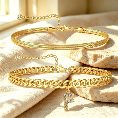 Bracelets de cheville dorés avec initiale lot de 2