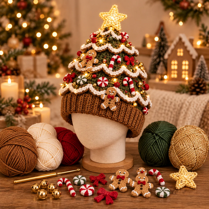 Kit de crochet DIY pour bonnet de sapin de Noël