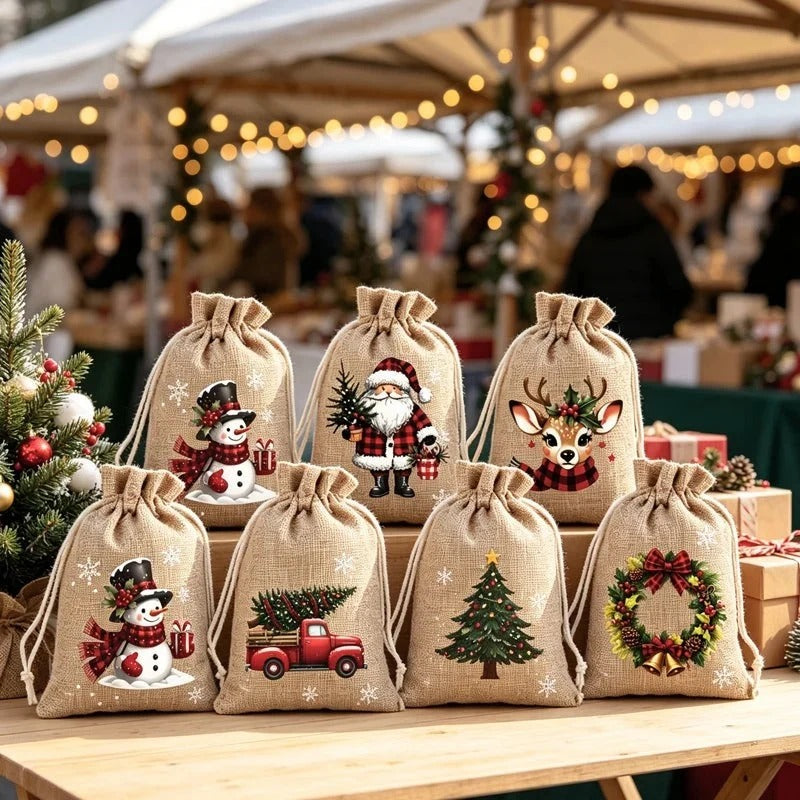 Sacs cadeaux de Noël avec cordon de serrage lot de 5