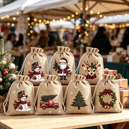 Sacs cadeaux de Noël avec cordon de serrage lot de 5