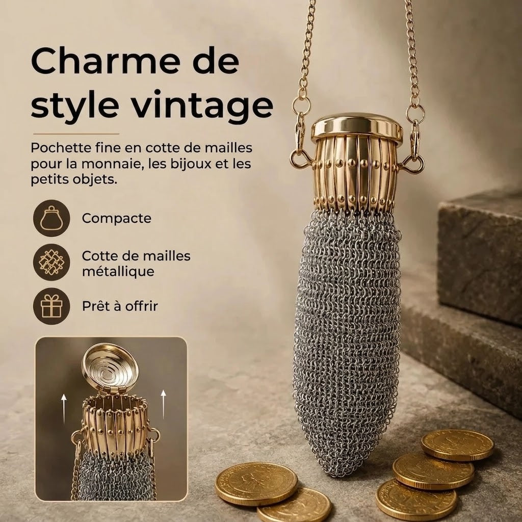 Porte-monnaie vintage en maille métallique pour petits objets