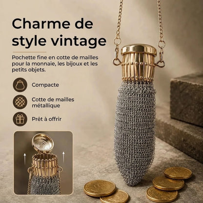 Porte-monnaie vintage en maille métallique pour petits objets