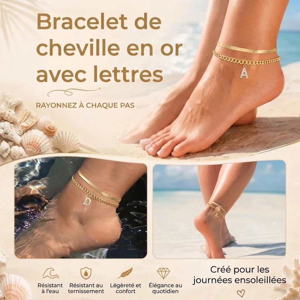 Bracelets de cheville dorés avec initiale lot de 2