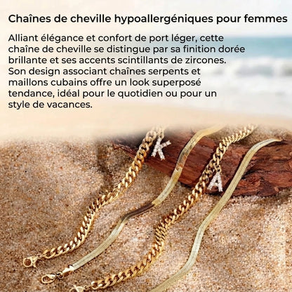 Bracelets de cheville dorés avec initiale lot de 2